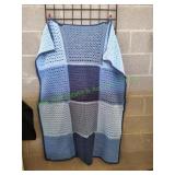 Vtg Blues Handmade Crochet Throw Blanket