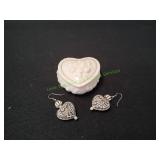 Vtg Heart Trinket Box w/ Heart Shaped Earrings