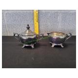 Vtg Footed Silver-Plated Creamer & Sugar Bowl