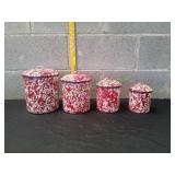 Red/White Splatterware Enamel Canister Set