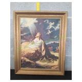 Vtg Gold Tone Frame Christ in Gethsemane Painting