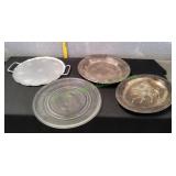 15"Microwave Glass Platter&(3)Silver Serving Tray