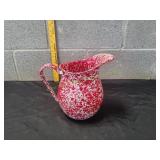 Red/White Splatterware Enamel Water Pitcher