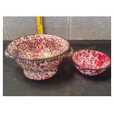 Red/White Splatterware Enamel Colander & Bowl