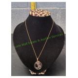 Vtg Gold-Tone Cloisonne Floral Medallion Pendant