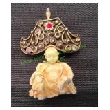 Vtg Gold-Tone HAR Buddha Figural Brooch