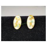 Vtg MCM Clear Lucite w/ Gold Flake Clip-Ons
