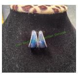 Silver-Tone Blue Enamel Hoop Earrings