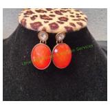 Gold-Tone Dangle Orange Stone Earrings
