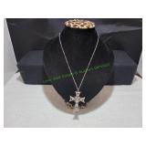 Vtg Silver-Tone Filigree Rhinestone Cross Pendant