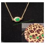 Vtg Gold-Tone Bezel-Set Green Necklace Set