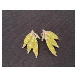 Vtg Gold-Tone Crushed Stone Leaf Clip-On Earrings