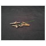 (2) Vtg Brooches w/ Gold-Tone Tie Bar