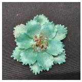 Vtg Layered Metal Flower Brooch
