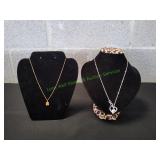 Vtg Gold-Tone Square & Silver-Tone Heart Pendants