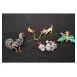 (4) Vtg Animal Brooches/Pins
