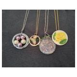 (4) Vtg Round Pendant Necklaces
