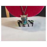 Vtg Faux Turquoise Owl Pendant on Chain