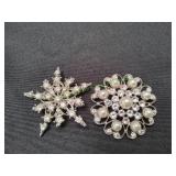 (2) Silver-Tone Crystal Starburst Brooches