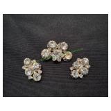 3pc Crystal Rhinestone Clip On Earrings w/ Brooch