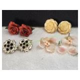 (4) Vtg Clip-On Earrings
