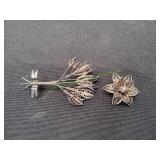(2) Sterling Silver Filigree Floral Brooches
