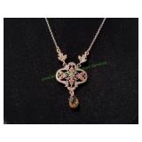 Vtg Silver-Tone Filigree Drop Necklace