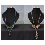Silver Tone Treble Clef Note & Tiger Eye Pendants