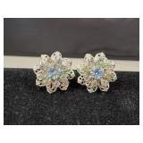 Vtg Art Deco Style Silver-Tone Rhinestone Earrings