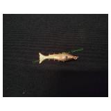 Vtg MCM Articulated Gold Fish Pendant w/ Blue
