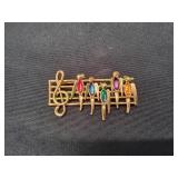 Vtg Gold-Tone Sheet Music Brooch w/ Songbirds