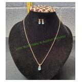 Gold-Tone Blue Oval Drop Necklace Set