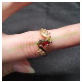 Gold-Tone Ring w/ Red Stone, Sz 6
