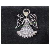 Vtg Silver-Tone Rihestone Angel Brooch