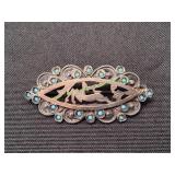 Vtg Silver & Turquoise Brooch