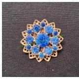 Vtg Gold-Tone Blue Stone Floral Cluster Brooch