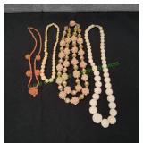 (4) Vtg Carved Floral Beaded Necklaces