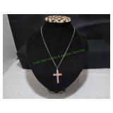 Gold Tone w/ Iridescent Pink Stones Cross Pendant