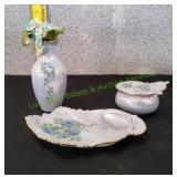 Vtg Iridescent Porcelain Vanity Set