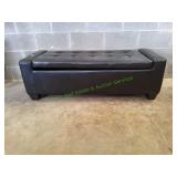 Black Tufted Faux Leather Storage Ottoman Bench