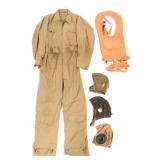WWII US AAF B4 LIFE VEST, FLIGHT SUIT AND HELMETS
