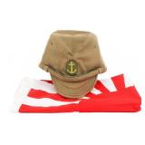 REENACTOR WWII IMPERIAL JAPANESE NAVY CAP & FLAG