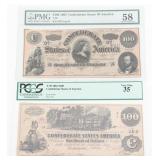 CIVIL WAR CONFEDERATE GRADED PAPER BANKNOTES