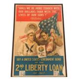 WWI US 2nd LIBERTY LOAN OF 1917 FRAMED POSTER