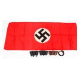 WWI - WWII GERMAN AMMUNITION POUCHES & NSDAP FLAG