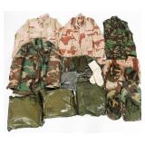 US ARMY BDU UNIFORMS, HEADGEAR & CHEMICAL SUIT