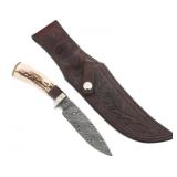 CUSTOM DAMASCUS BLADE HUNTING KNIFE MARKED KC - MS