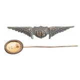 WWI US ARMY AIR CORPS PILOT WINGS & STICK PIN