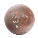 CIVIL WAR VICKSBURG RECOVERED CSA 6 LB CANNON BALL