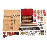 WWII JAPANESE & CHINESE MILITARY INSIGNIA & COINS